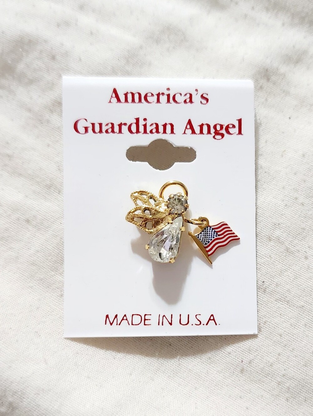 Gold Gaurdian Angel Crystal Pendant with Flag Charm
